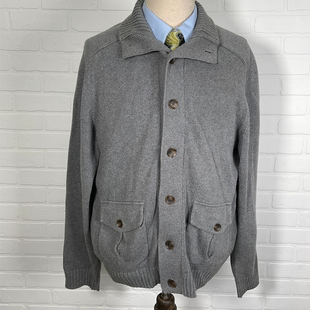 GAP Cardigan Men L‎ Gray High Collar Sweater Jacket Grandpa Casual Retro Classic